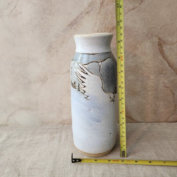 Abound Tuit Pottery Platter and Vase-Mountain Scene Hawk Signed Vintage Decor - Picture 8 of 10